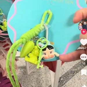 Lulla Crybaby Charm Electric Green Heart Keychain with Charm